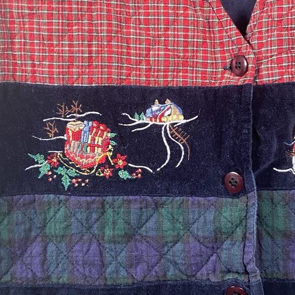 Vintage Casey & Max Plaid Christmas Vest Size Large Embroidered Snowmen Bells - Picture 4 of 8